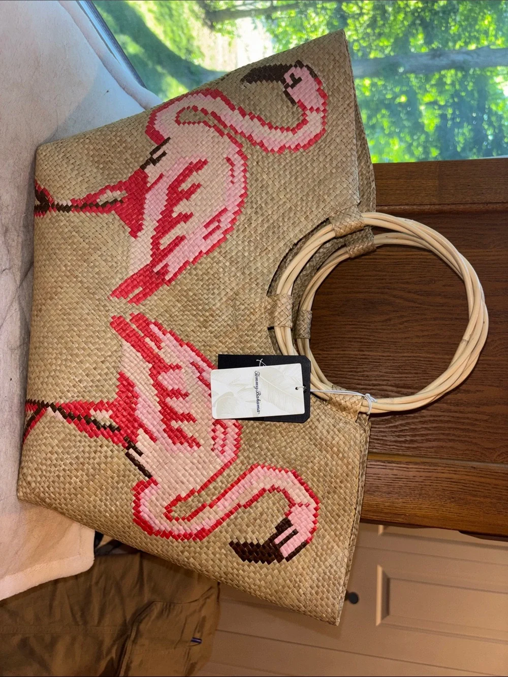NWT Tommy Bahama X Banago Hand woven Flamingo Woven Tote - Picture 12 of 14
